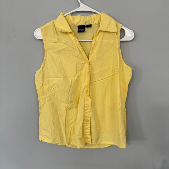 Basic Editions Women's Wide Strap Button Down Tank Top Size Medium Yellow Cotton - Picture 1 of 5